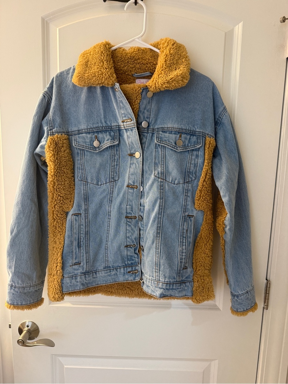Pink Lily Light Blue Denim Jacket with Mustard Sherpa